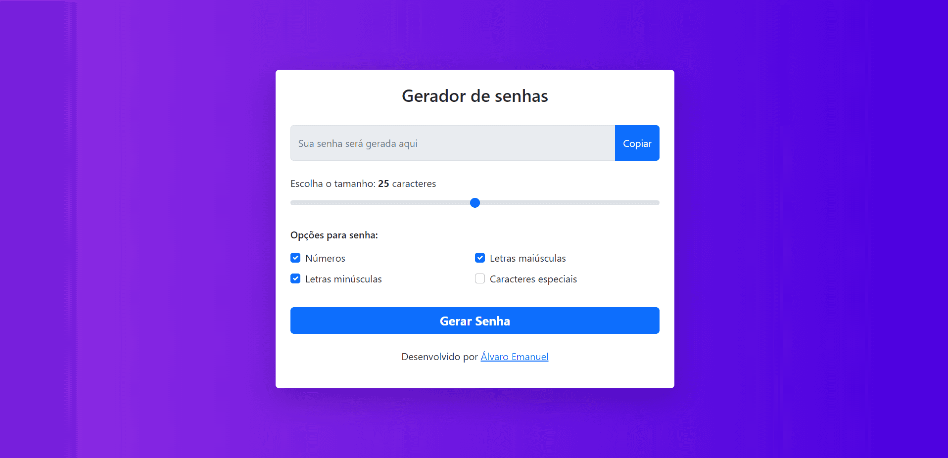 Gerador de senhas seguras